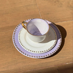 Jogo 6 Xícaras de Café com Pires Cerâmica Brasilis Lilás com Filete em Ouro 100ml Scalla