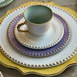 Jogo 6 Xícaras de Café com Pires Cerâmica Brasilis Verde com Filete em Ouro 100ml Scalla