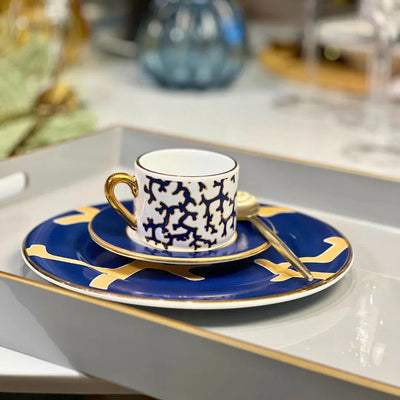 Jogo 6 Xícaras de Café com Pires Cerâmica Coral Blue 90ml Scalla