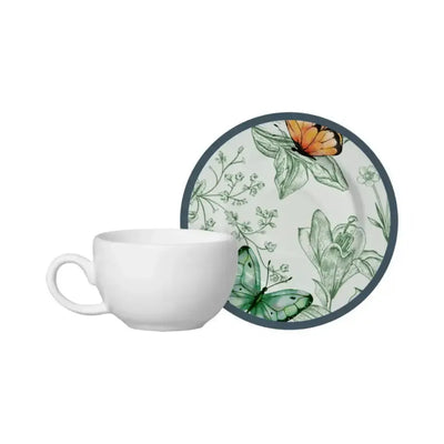 Jogo 6 Xicaras de Café com Pires Cerâmica Faiança Campestre 85ml Alleanza