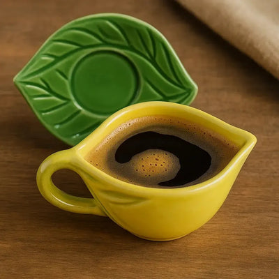 Jogo 6 Xícaras de Café com Pires Cerâmica Limão 100ml Scalla