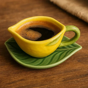 Jogo 6 Xícaras de Café com Pires Cerâmica Limão 100ml Scalla