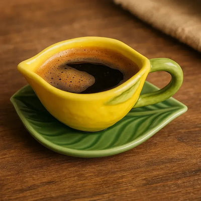 Jogo 6 Xícaras de Café com Pires Cerâmica Limão 100ml Scalla