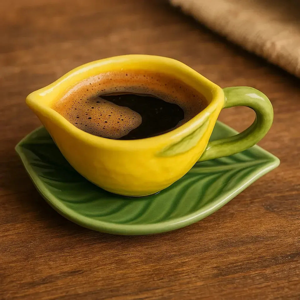 Jogo 6 Xícaras de Café com Pires Cerâmica Limão 100ml Scalla