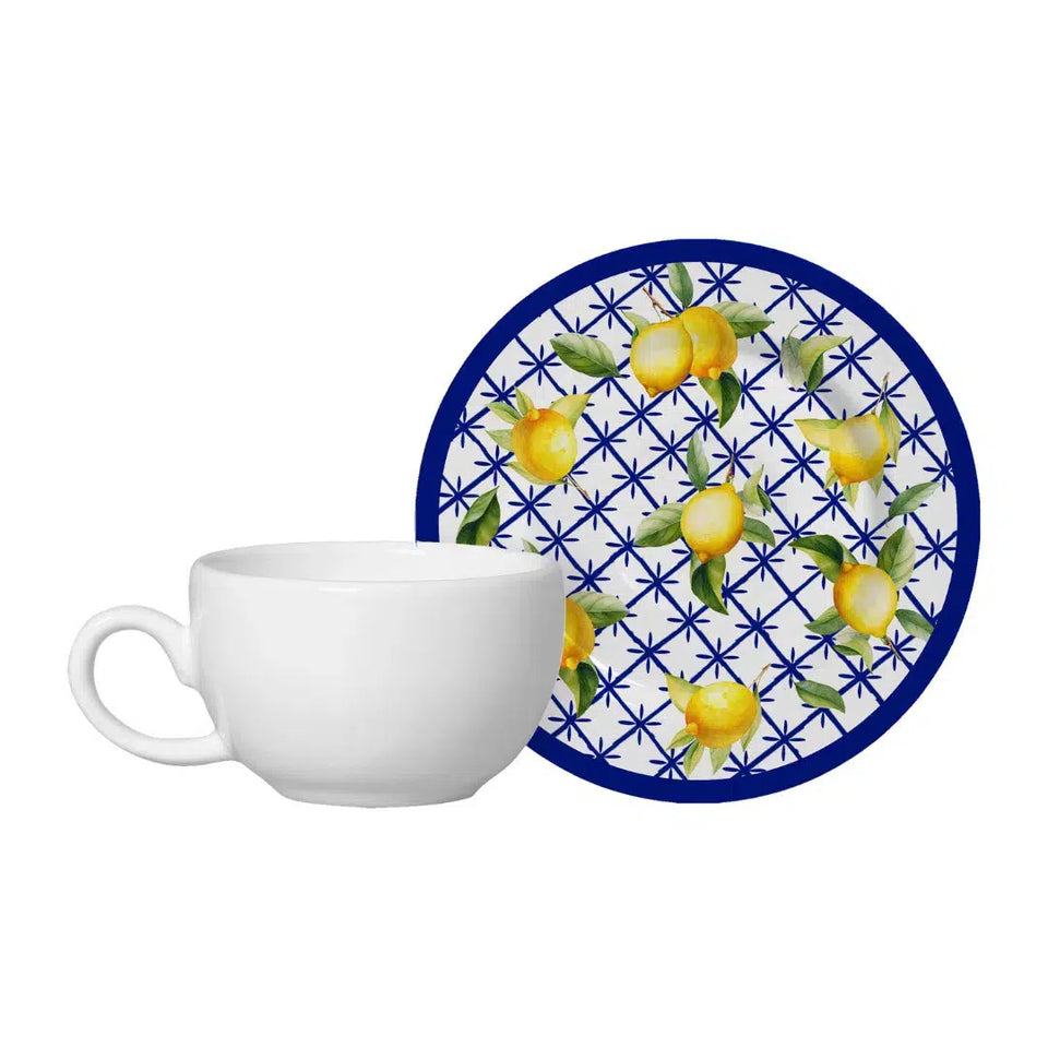 Jogo 6 Xícaras de Café com Pires Cerâmica Limone 85ml Alleanza