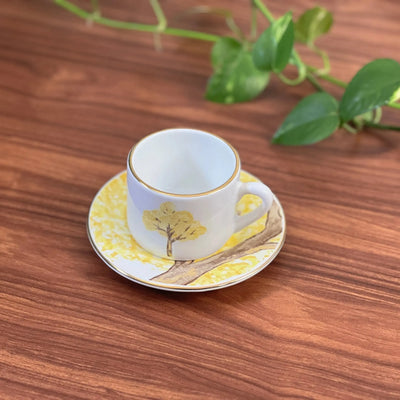 Jogo 6 Xícaras de Café com Pires Cerâmica Ypê Amarelo com Filete de Ouro 100ml Scalla