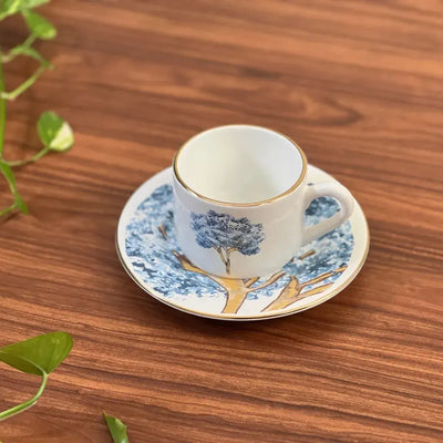 Jogo 6 Xícaras de Café com Pires Cerâmica Ypê Colorido com Filete de Ouro 100ml Scalla