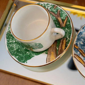 Jogo 6 Xícaras de Café com Pires Cerâmica Ypê Verde com Filete de Ouro 100ml Scalla