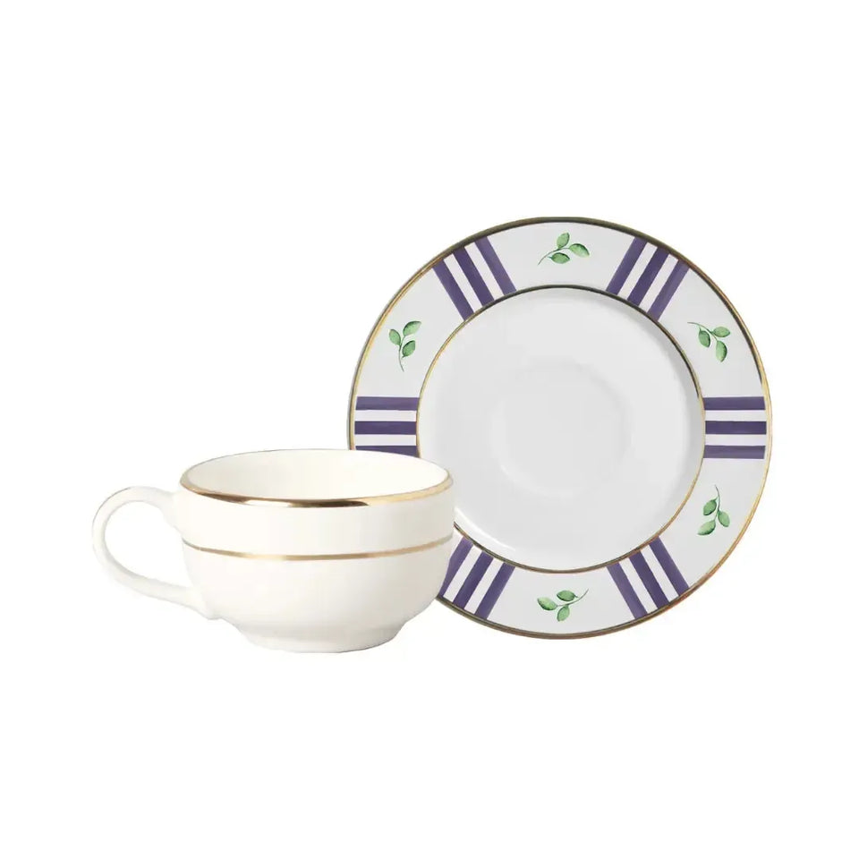 Jogo 6 Xícaras de Café com Pires Cerâmica com Filete Dourado Fall 85ml Alleanza