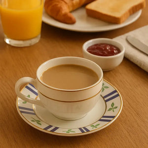 Jogo 6 Xícaras de Café com Pires Cerâmica com Filete Dourado Fall 85ml Alleanza