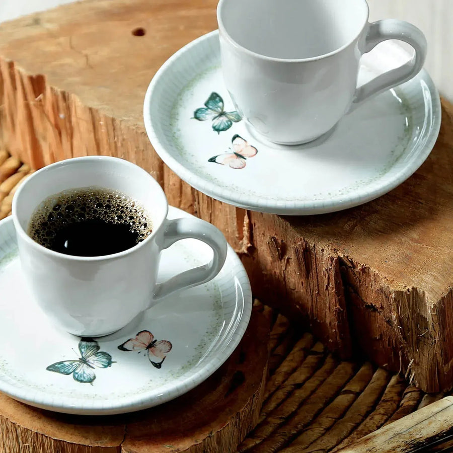 Jogo 6 Xícaras de Café com Pires Stoneware Bio Refúgio 120ml Porto Brasil