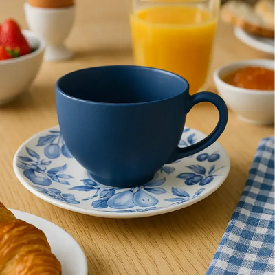 Jogo 6 Xícaras de Chá com Pires Cerâmica Frutela 250ml Alleanza