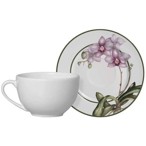 Jogo 6 Xícaras de Chá Com Pires Orquídeas 200ml Alleanza