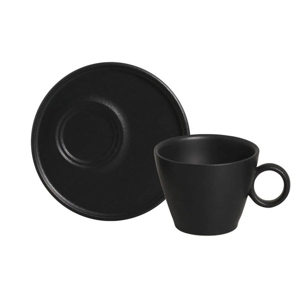 Jogo 6 Xícaras de Chá Neo com Pires Stoneware Orgânico Preto Matte 210ml Porto Brasil