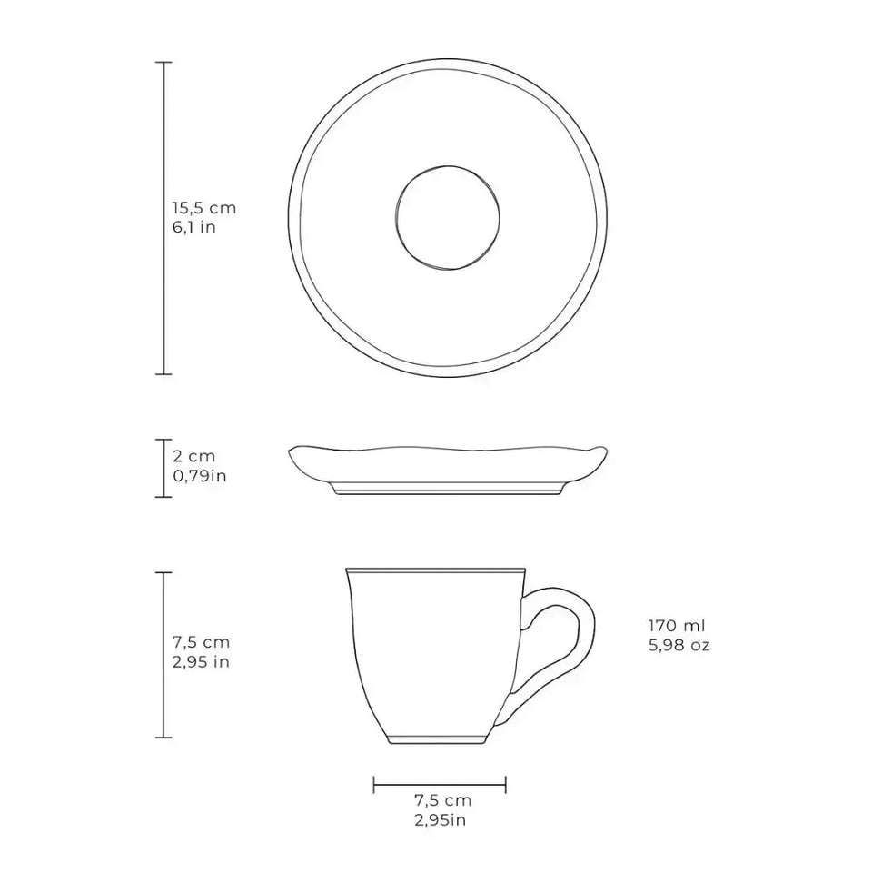 Jogo 6 Xícaras de Chá Stoneware Bio Pistache 170ml Porto Brasil
