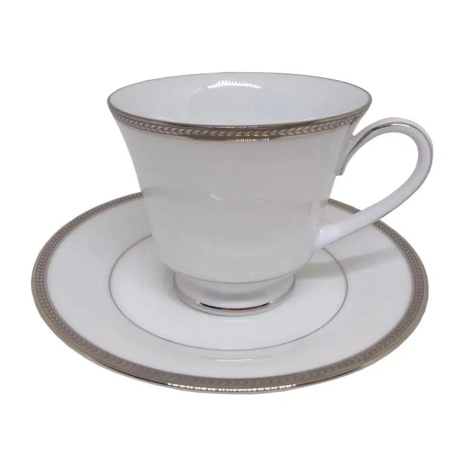 Jogo 6 Xícaras de Chá c/ Pires Porcelana Toorak Platinum 200ml Noritake