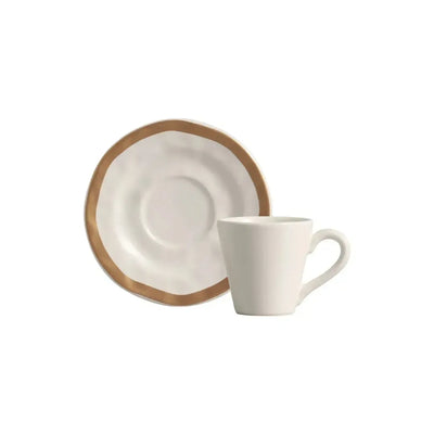 Jogo 6 Xícaras de Chá com Pires Cerâmica Bege com Filete Amassada 150ml Scalla