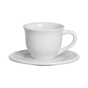 Jogo 6 Xícaras de Chá com Pires Cerâmica Bolinha Branco 200ml Scalla