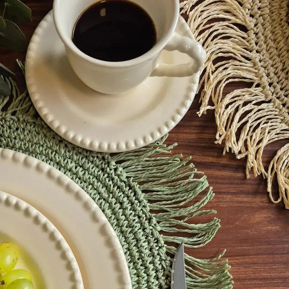 Jogo 6 Xícaras de Chá com Pires Cerâmica Bolinha Off White 200ml Scalla