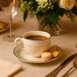 Jogo 6 Xicaras de Chá com Pires Cerâmica Classic Christmas Filete Ouro 250ml Alleanza