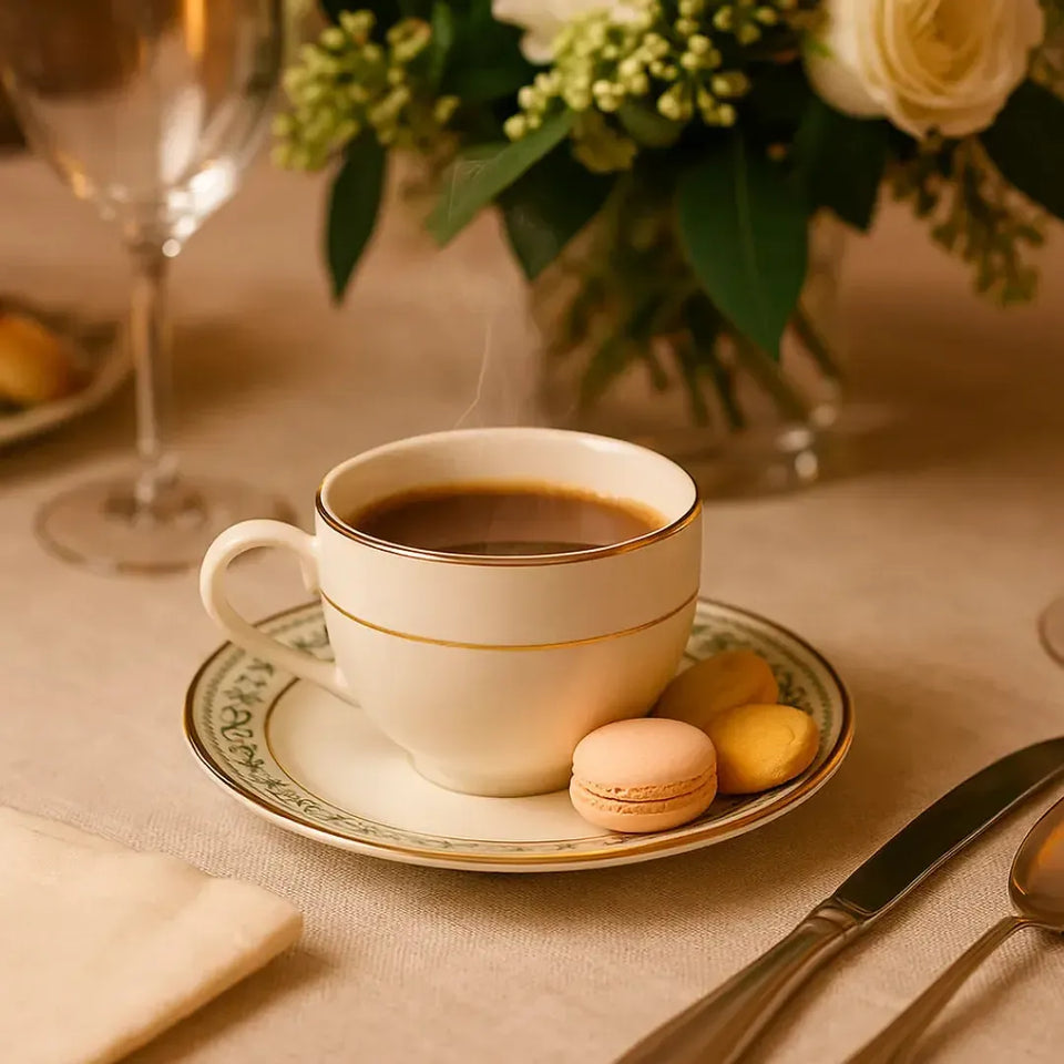 Jogo 6 Xicaras de Chá com Pires Cerâmica Classic Christmas Filete Ouro 250ml Alleanza