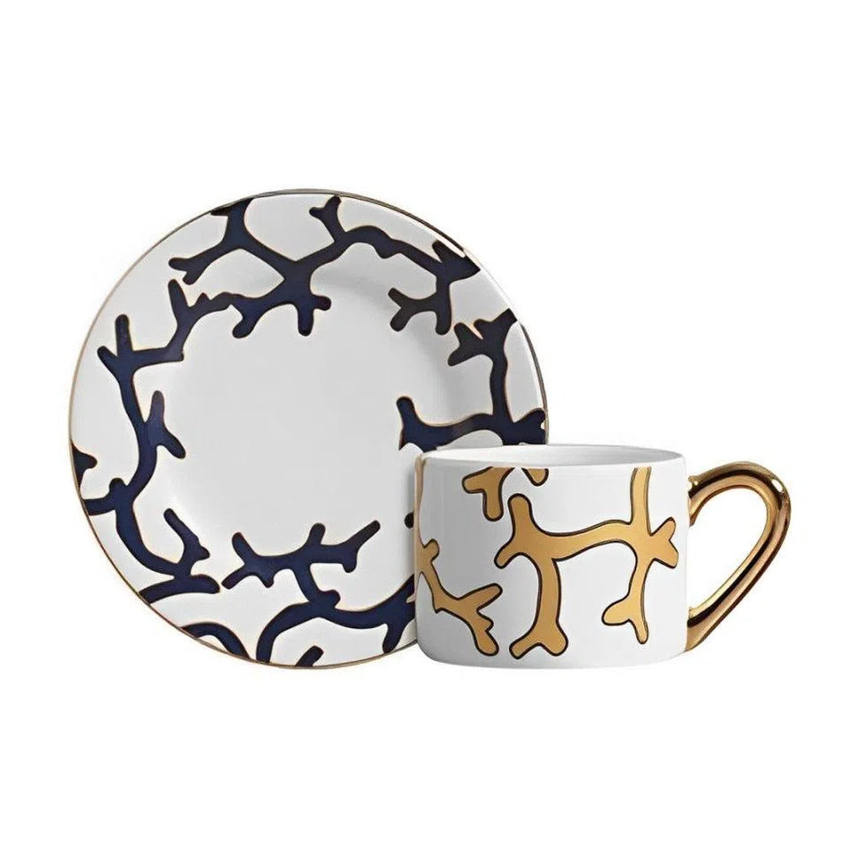 Jogo 6 Xícaras de Chá com Pires Cerâmica Coral Blue 180ml Scalla