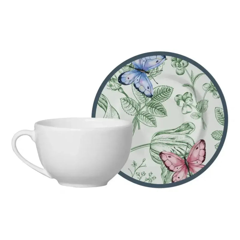 Jogo 6 Xicaras de Chá com Pires Cerâmica Faiança Campestre 250ml Alleanza