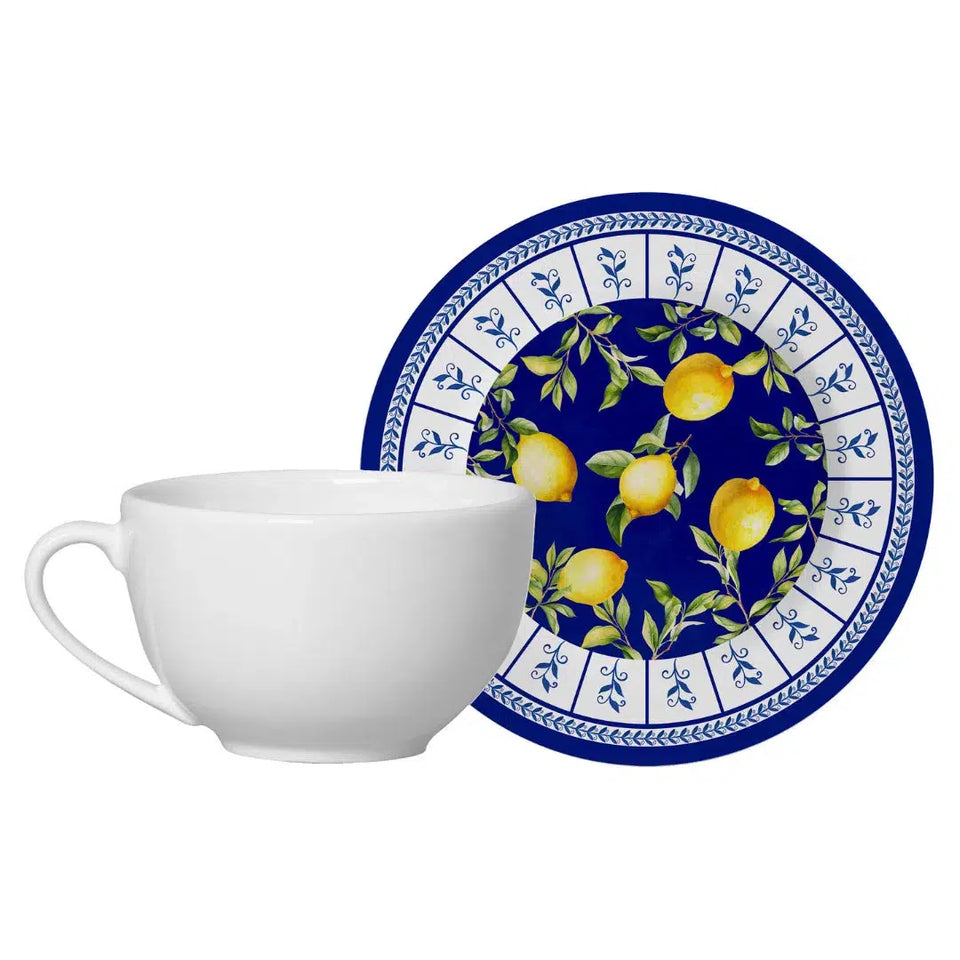 Jogo 6 Xícaras de Chá com Pires Cerâmica Limone 250ml Alleanza