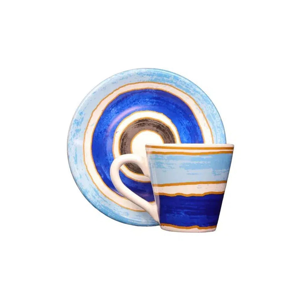 Jogo 6 Xícaras de Chá com Pires Cerâmica Olho Grego Azul 200ml Scalla