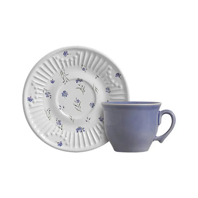 Jogo 6 Xícaras de Chá com Pires Cerâmica Provence 300ml Scalla