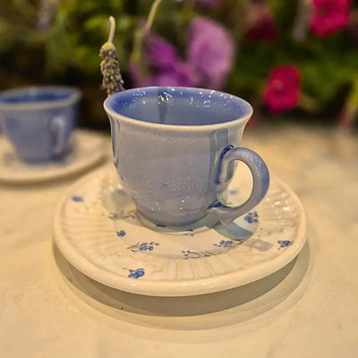 Jogo 6 Xícaras de Chá com Pires Cerâmica Provence 300ml Scalla