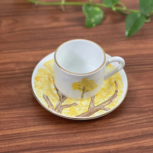 Jogo 6 Xícaras de Chá com Pires Cerâmica Ypê Colorido com Filete de Ouro 200ml Scalla