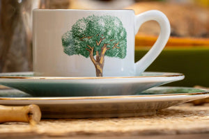 Jogo 6 Xícaras de Chá com Pires Cerâmica Ypê Verde com Filete de Ouro 200ml Scalla