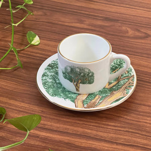 Jogo 6 Xícaras de Chá com Pires Cerâmica Ypê Verde com Filete de Ouro 200ml Scalla