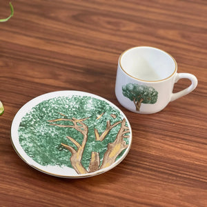 Jogo 6 Xícaras de Chá com Pires Cerâmica Ypê Verde com Filete de Ouro 200ml Scalla