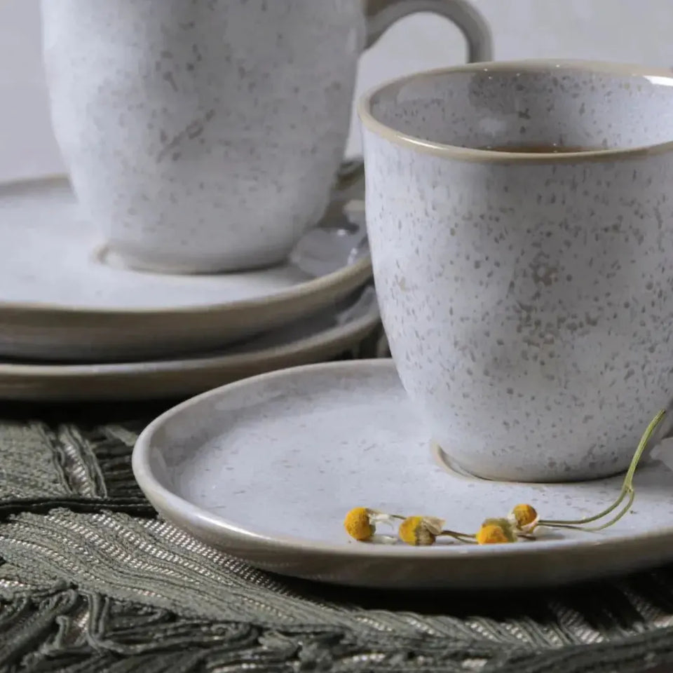 Jogo 6 Xícaras de Chá com Pires Descentralizado Stoneware Bio Latte 170ml Porto Brasil