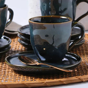 Jogo 6 Xícaras de Chá com Pires Descentralizado Stoneware Bio Oceano 170ml Porto Brasil