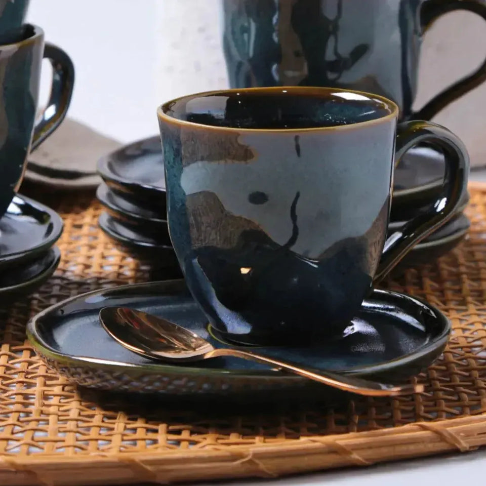 Jogo 6 Xícaras de Chá com Pires Descentralizado Stoneware Bio Oceano 170ml Porto Brasil