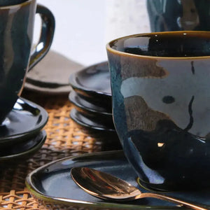 Jogo 6 Xícaras de Chá com Pires Descentralizado Stoneware Bio Oceano 170ml Porto Brasil