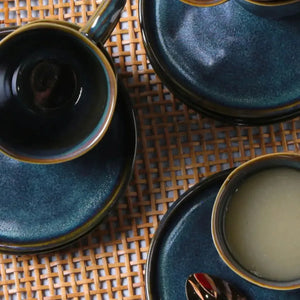 Jogo 6 Xícaras de Chá com Pires Descentralizado Stoneware Bio Oceano 170ml Porto Brasil