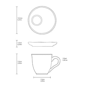 Jogo 6 Xícaras de Chá com Pires Descentralizado Stoneware Bio Oceano 170ml Porto Brasil