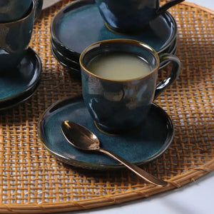 Jogo 6 Xícaras de Chá com Pires Descentralizado Stoneware Bio Oceano 170ml Porto Brasil