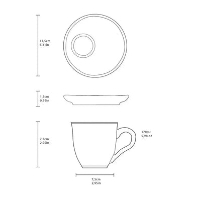 Jogo 6 Xícaras de Chá com Pires Descentralizado Stoneware Bio Petroleum/Night Sky 170ml Porto Brasil