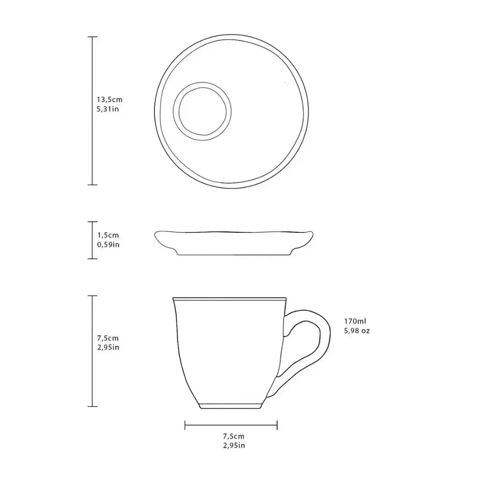 Jogo 6 Xícaras de Chá com Pires Descentralizado Stoneware Bio Petroleum/Night Sky 170ml Porto Brasil