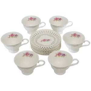 Jogo 6 Xícaras de Chá com Pires New Bone China Mon Cheri 220ml L'Hermitage