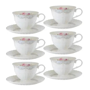 Jogo 6 Xícaras de Chá com Pires New Bone China Mon Cheri 220ml L'Hermitage