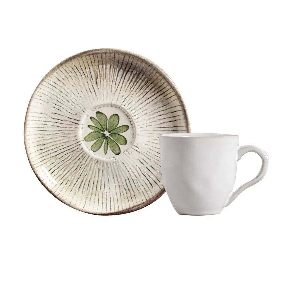 Jogo 6 Xícaras de Chá com Pires Stoneware Bio Evergreen 210ml Porto Brasil