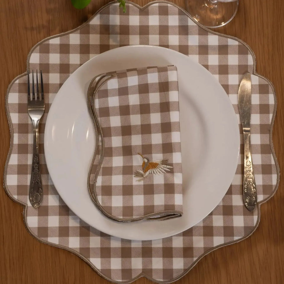 Jogo Americano 100% Algodão 42cm Xadrez Bege