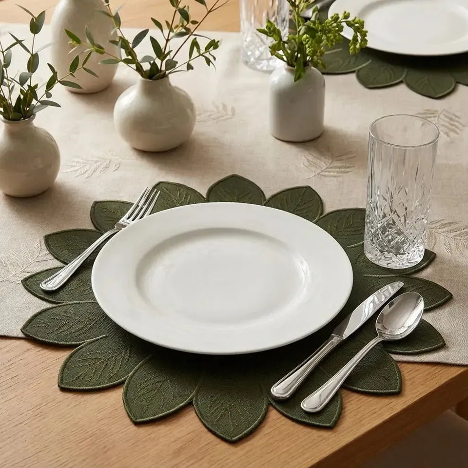 Jogo Americano Nylon Borda Folha Verde