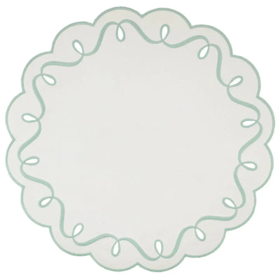 Jogo Americano Nylon Off White Borda Verde Claro